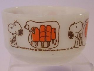 Snoopy Dream Of Sweets Bowl Fire King Peanuts Orange White Vintage Anchor