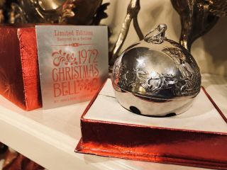 1972 Wallace 2 Limited Edition Silver Plated Sleigh Bell Christmas Ornament