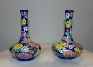 Pair Antique Chinese Polychrome Enamelled Milleflor Porcelain Vases 5 " Tall