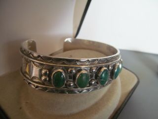 Vtg Native American Navajo Sterling Silver Green Turquoise Cuff Bracelet Heavy