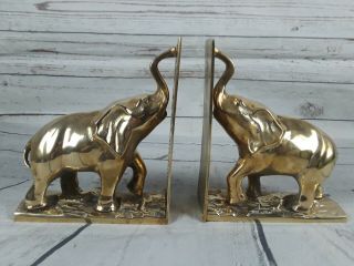 Elephant Pair Book Ends Solid Brass Vintage