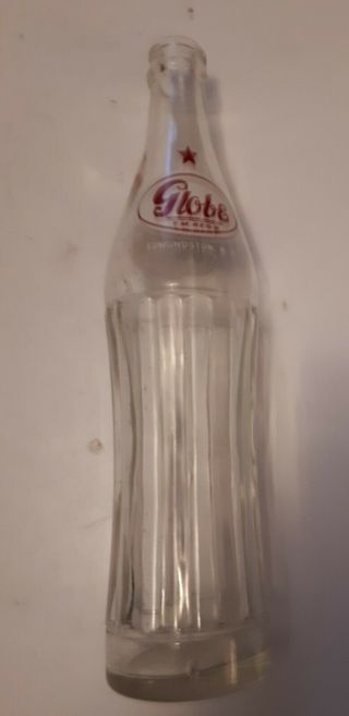 Rare Vintage Cdn.  (edmundston,  N.  B. ) " Globe " 15 Ounce Embossed Bottle - Red/white