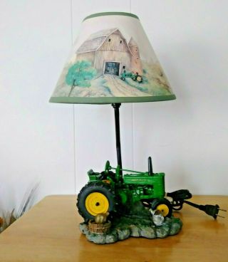 Vintage John Deere Green Tractor 16 " Table Lamp Light Shade 1999