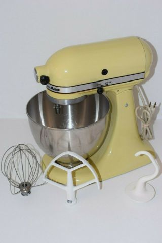 Vintage K45 Yellow Hobart Kitchen Aid 10 - Speed Stand Mixer,  Bowl & Attachments
