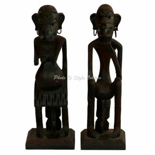 Vintage Wooden Statue African Tribal Maasai Couple Warriors Figures Carved