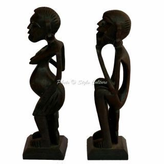 Vintage Wooden Statue African Tribal Maasai Couple Warriors Figures Carved 2