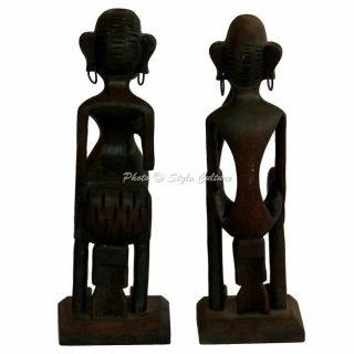 Vintage Wooden Statue African Tribal Maasai Couple Warriors Figures Carved 3