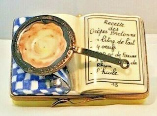 Vintage Porcelain Limoges Box Cookbook - - Recette Des Crepes Bretonne,  W/napkin