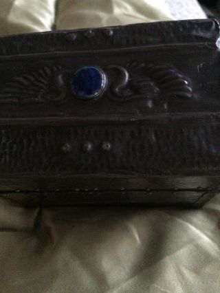 Antique English Arts And Crafts Pewter Ruskin Cabochon Button Card Box