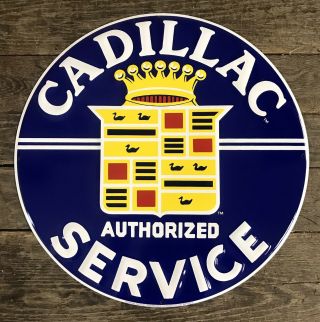 Cadillac Authorized Service 24 " Circular Embossed Tin Metal Sign