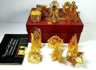 Danbury 1990 Gold 20k Plated Christmas Ornaments Set Of 12 Wt Box