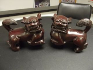 Antique Carved Wooden Chinese Foo Dogs
