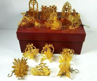 Danbury 1987 Gold 20k Plated Christmas Ornaments Set Of 12 Wt Box