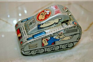 Scarce Linemar Popeye Lifting Tank Wind - Up Tin Toy 50s