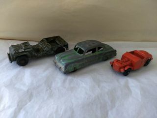 3 Vintage Tootsietoy Toys Hotrod Army Jeep Sedan Car
