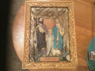 Vintage Holy Family,  Framed Glass Shadow Altar Box Jesus Joseph Mary,  Pius Vii