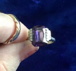 French Antique Art Deco Real Silver & Amethyst Set Ring