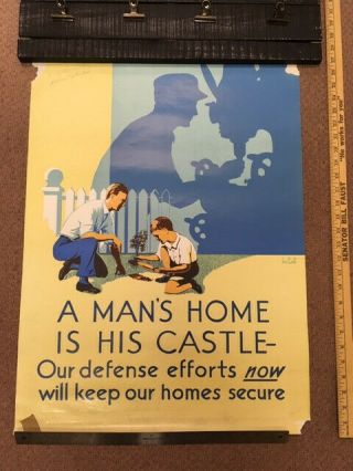 Ww2 Propaganda Poster - " A Mans Home Is His Castle " - 20x27