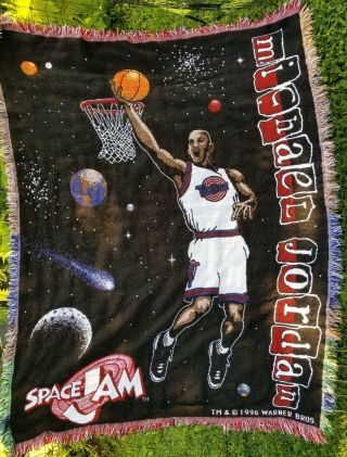 Vintage 1996 Space Jam Michael Jordan Throw Rug Blanket Toon Squad Looney 90s