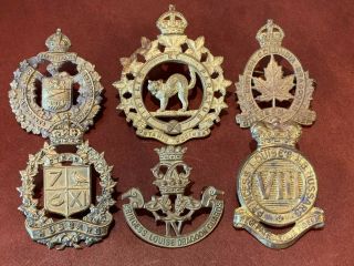 6 X World War 2 Canadian Hussars And Armoured Medal Cap Badges