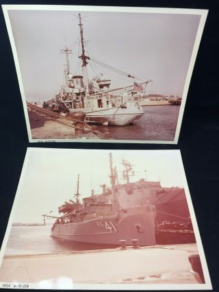 Two Vintage 8x10 Color Photos Of Uss Opportune,  Us Navy/nasa Recovery Ship 60 
