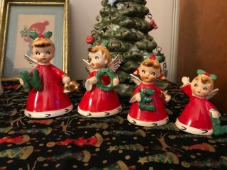 1956 Napco Christmas Angels Noel Bells Set Of 4 Made In Japan