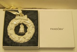 2016 Pandora Porcelain Christmas Wreath Ornament W Bell In Center W Box Nr