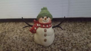 Hallmark Mitford Snowman 2 " Resin Figurine Red Dot Scarf Green Hat Jan Karon Euc