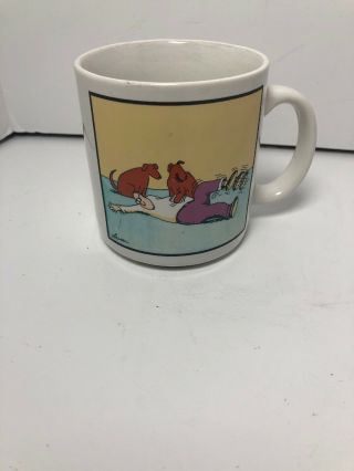 The Far Side Coffee Mug Cup Vintage 1982 Gary Larson Dog Scratching Man