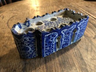 Antique Islamic Ink Well North African Delft Flower Brick Hispano Moresque