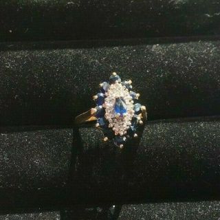 Vintage Diamond And Sapphire Cluster Ring 14k Yellow Gold