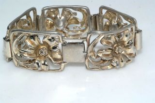 Vintage Large Coro Craft Sterling Silver Floral Panel Bracelet