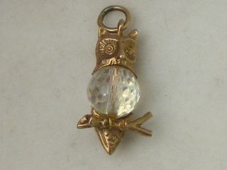 A Vintage 9ct.  Gold And Borealis Stone Owl,  Charm/fob/pendant 3.  9gm