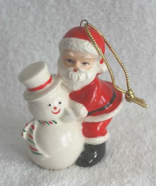 Vintage Enesco Santa And Snowman Christmas Ornament