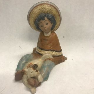 Lladro Figurine Little Mexican Boy With Dog Vintage Marked 2166 No Box