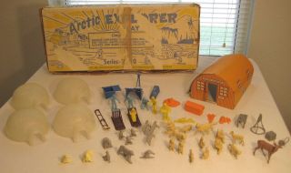 Vintage 1950s Marx Arctic Explorer Play Set W/ Box Alaska Eskimos Sleds Igloos