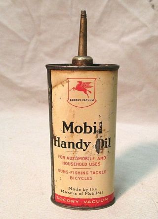 Vintage Mobil Handy Oiler Oil Can Lead Spout Oval Shape Service Station Gas Oil