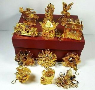 Danbury 2005 Gold 23k Plated Christmas Ornaments Set Of 12 Wt Box