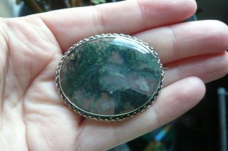 Victorian Scottish Moss Agate And Silver Brooch