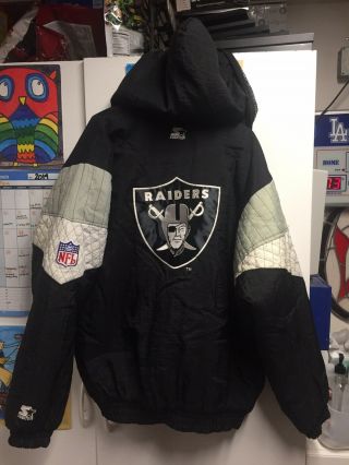 Vtg Starter Men’s Nfl Football Oakland Raiders Full Zip Hoodie Jacket Sz Xl/ Xxl