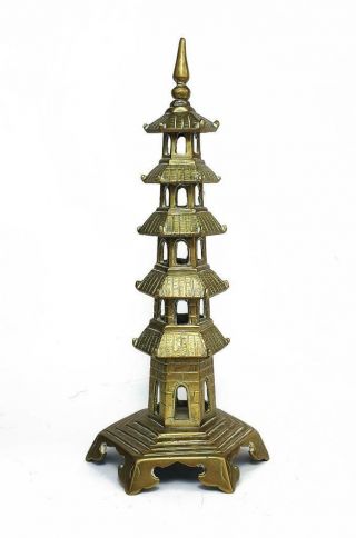 Antique Chinese Cast Brass Pagoda Model / Incense Burner C1900