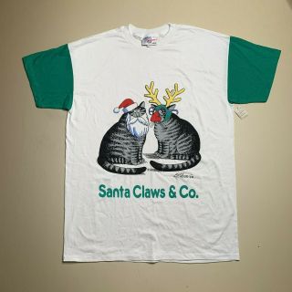 B Kliban Vintage Cat Sleeping Shirt Graphic Tee 1980s Christmas Santa Claws Nwt