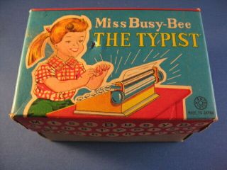 Miss Busy Bee The Typist Wind Up Tin Toy Kanto Japan Litho