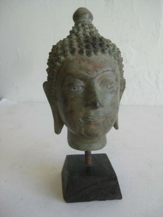 Fine Old Chinese Tibetan Sino Bronze Shrine Buddha Head Bust Sculpture Statue