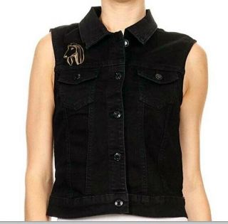 Afghan Hound Embroidered Black Denim Wax Jeans Vest - 3x