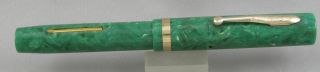 Sheaffer ' s Lifetime Jade Green & Gold Flat - Top Fountain Pen - c.  1930 - 14kt Nib 2