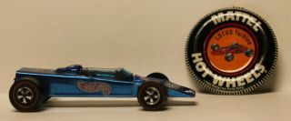 1969 Hot Wheels Red Line Blue Lotus Turbine Car With Tin Badge Nr