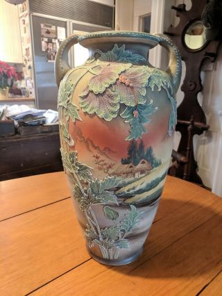 Antique Japanese Satsuma Moriage Large 16 " Vase