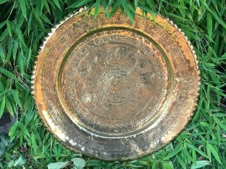 Large Antique Indian Asian Persian Brass Charger Plate Tray Circular 2.  3kgs
