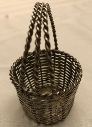 Vintage Small Woven Metal Wire Basket With Handle 3” X 2” 2